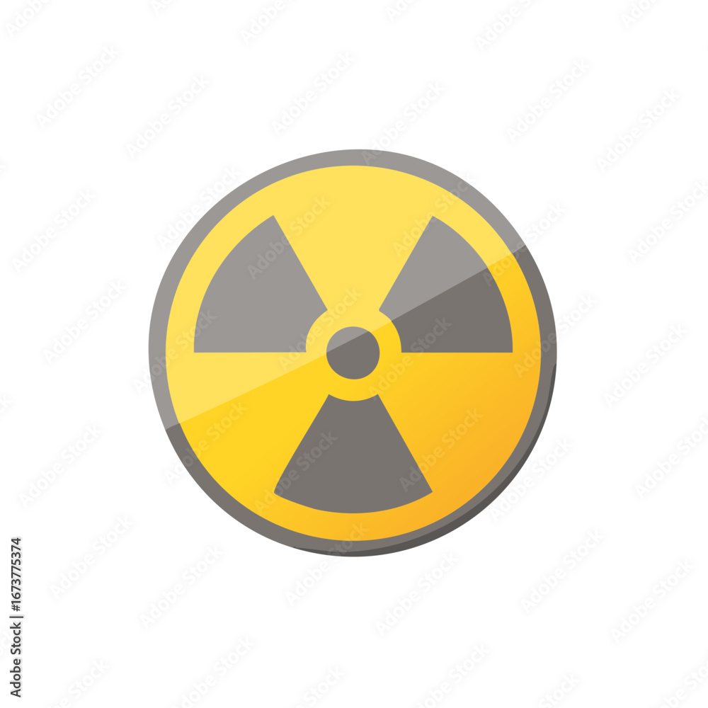 Warning radiation hazard symbol in a yellow circle with gray design. Warning radiation hazard symbol in a yellow circle with gray design.
