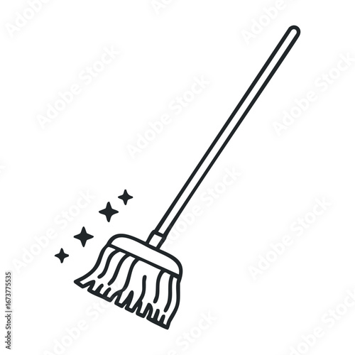 Cleaning action with a mop home environment graphic illustration minimalistic design. Outline vector illustration