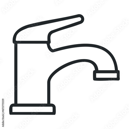 Water flow action from a modern faucet home kitchen digital illustration clean environment close-up view plumbing concept. Outline vector illustration