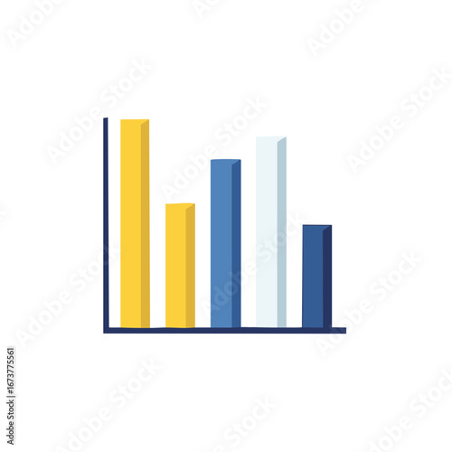 Bar chart graphic showing fluctuating data trends with colorful columns.