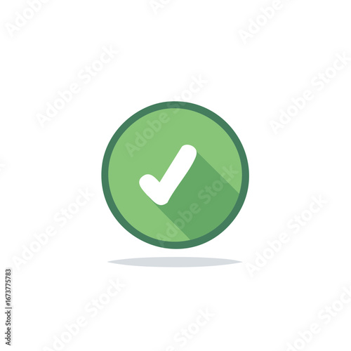 Approval Icon Design, Green Circle with White Check Mark Indicates Completion, Success, and Acceptable Result