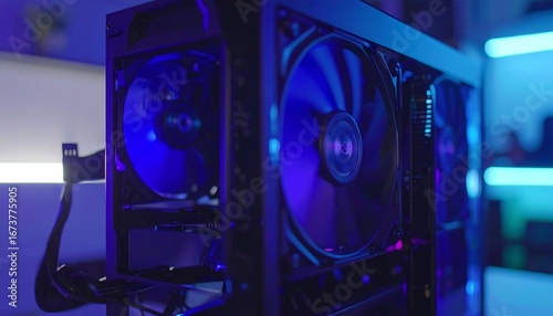 PC components illuminated by blue light