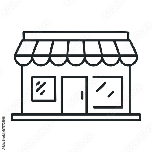 Retail store front design urban location illustration commercial environment front view business concept for seo impact. Outline vector illustration