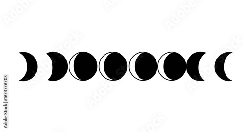 Black and White Lunar Phases Illustration on White Background.