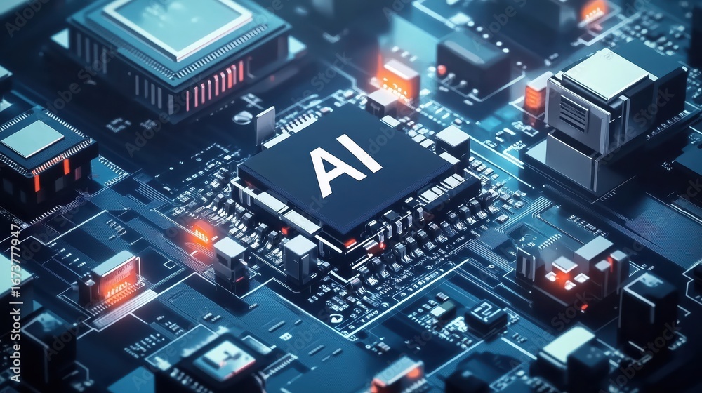 Obraz premium AI Chip on a Circuit Board