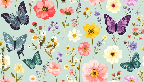Floral butterfly seamless pattern