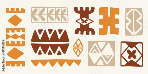 Hawaiian tribal icon symbols, geometric shapes set
