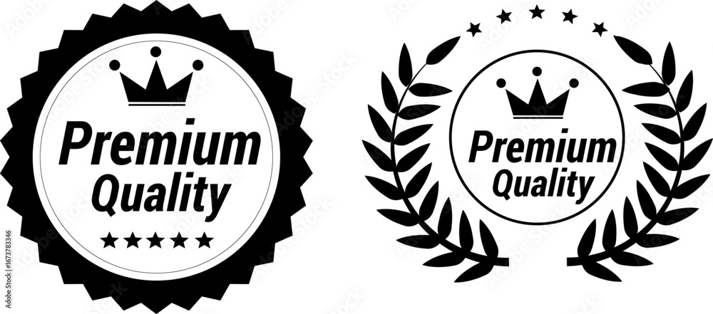 Fototapeta premium Premium Quality Badges – Black Circular Seal with Crown and Laurel Wreath Emblems