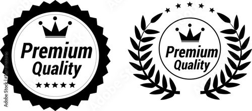 Premium Quality Badges – Black Circular Seal with Crown and Laurel Wreath Emblems