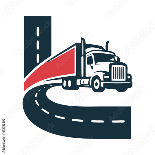 Heavy vehicle transportation with a truck and trailer on the road, perfect for shipping and freight delivery vector illustrations