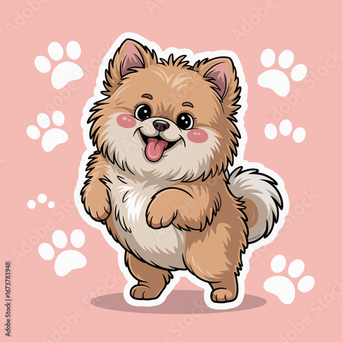 Cute Fluffy Pomeranian Dog Cartoon – Kawaii Style Puppy Illustration