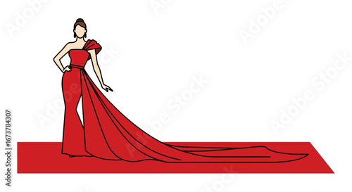 Elegant Woman in Red Gown on Red Carpet