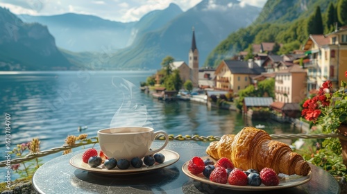 Lake village breakfast scene