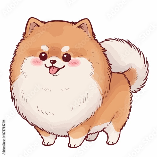 Cute Fluffy Pomeranian Dog Cartoon – Kawaii Style Puppy Illustration