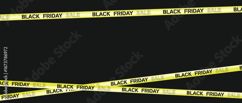 Black Friday sale banner with red and black crossed ribbons and tapes on a red background. Sale, Offer, Graphic elements. Vector illustration