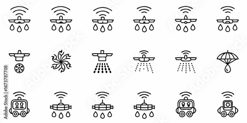 Smart agriculture icons for modern farming technology, precision irrigation and efficient water management