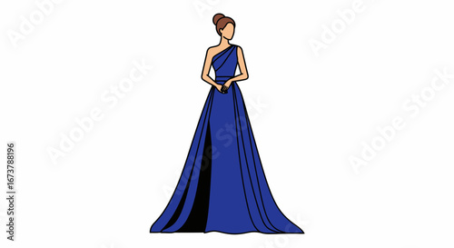 Woman in Elegant Blue Gown with Slit