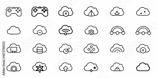 Cloud gaming icons collection from a vector design ideal for modern tech and cloud services websites