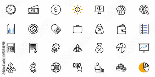 Dynamic business icons for financial planning and investment strategy, originally a scalable vector graphic