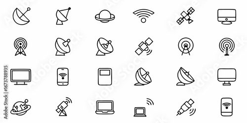 Modern communication icons set for business technology and global network solutions, connecting the world