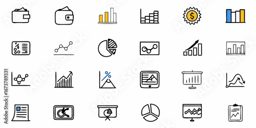 Finance and data icons for business reports offer modern professional flair with wealth and growth concept