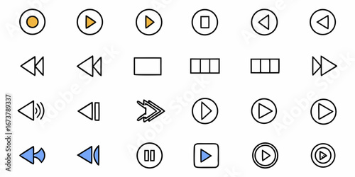 Media player control icons for modern app design, audio playback, video navigation, and user interface kits
