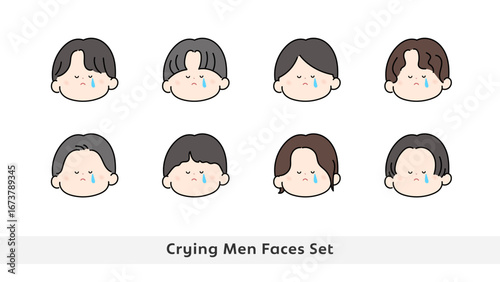 悲しむ男性 色付きの顔イラストセット
