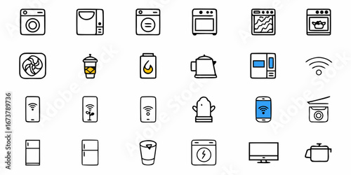 Smart home appliance icons showcase connected living and modern convenience for tech savvy homeowners