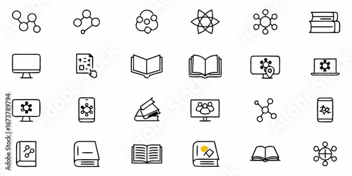 Modern icons of science, learning and technology for website or app development, simple and elegant style