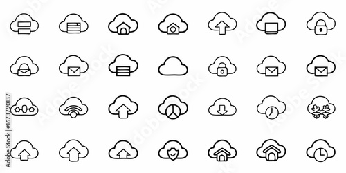 Clean cloud computing icons for professional tech designs, scalable vector graphics for modern presentations