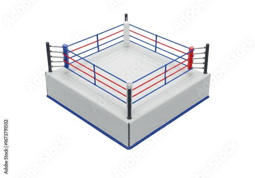 Isolated Boxing Ring for Combat Sports Arena with Blue and Red Ropes on a Light Surface
