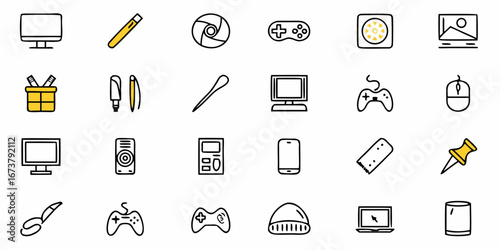 Modern technology and office icons for creative design projects and digital content creation needs
