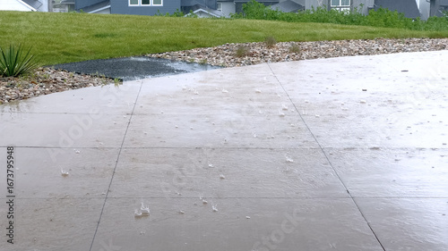 Canvas Print Concrete Patio Wet from Heavy Rainfall