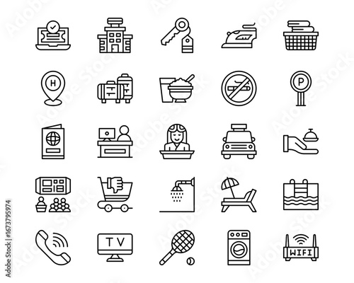 Hotel Services Line Vector Icons