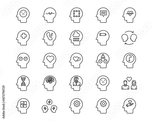 Mental Health Line Vector Icons