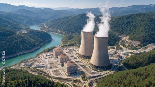 Nuclear power plant landscape aerial view