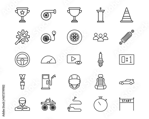Auto Racing Line Vector Icons