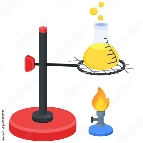 Flask on Retort Stand with Bunsen Burner Icon