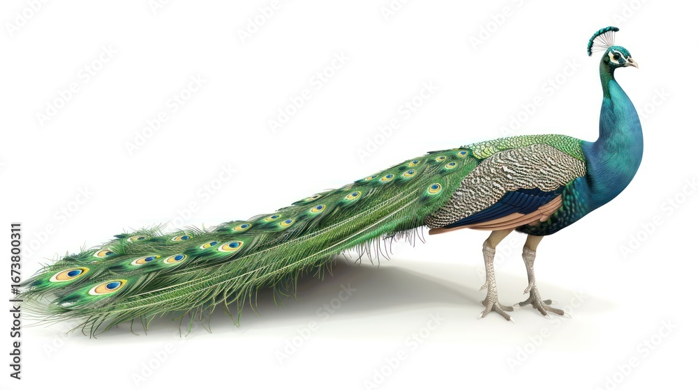 Fototapeta premium Peacock with vibrant feathered train