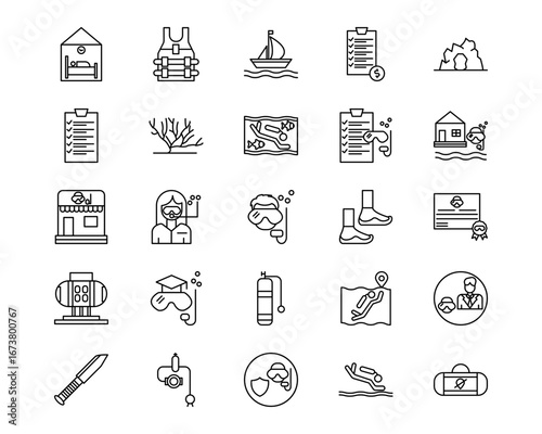 Vacation and Tourism Line Vector Icons
