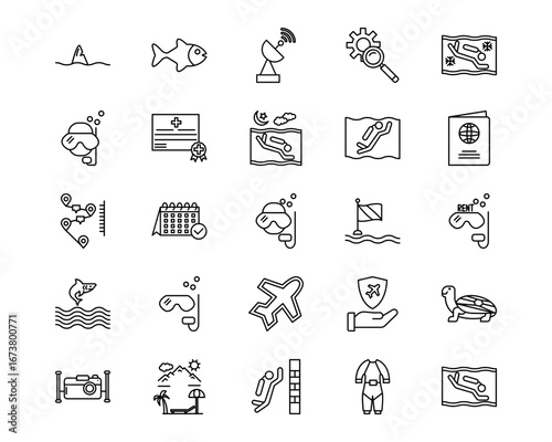 Vacation and Tourism Line Vector Icons
