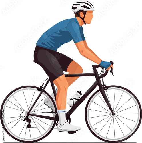Cyclist in Blue Jersey and Helmet Riding a Bicycle.