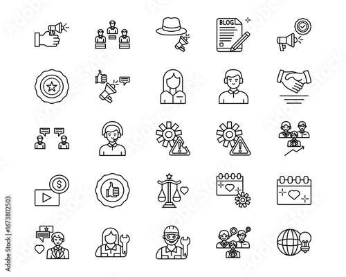 Public Relations Agency Line Vector Icons