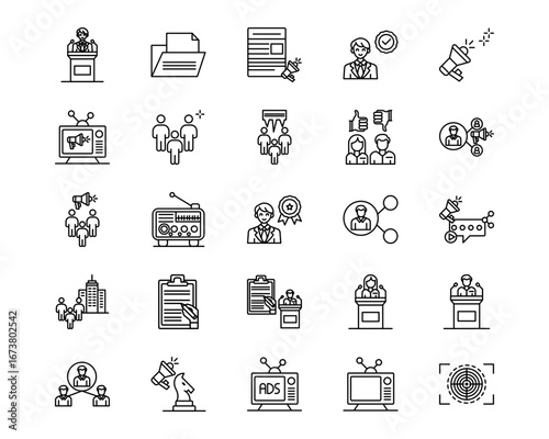 Public Relations Agency Line Vector Icons