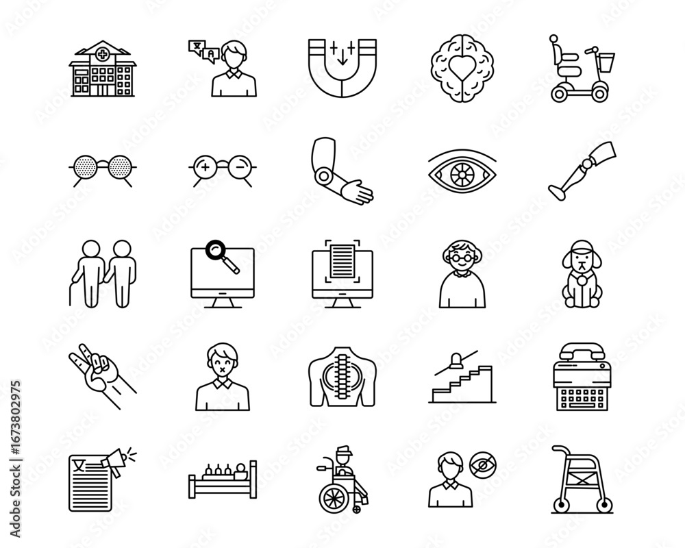 Fototapeta premium Disability Line Vector Icons