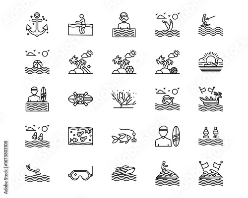 Water Sports Line Vector Icons
