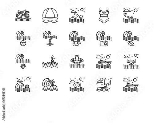 Water Sports Line Vector Icons