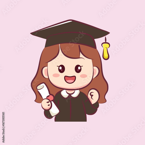 cute cartoon character kawai girl is graduation vector
