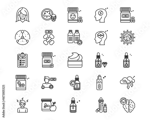 CBD Oil Line Vector Icons