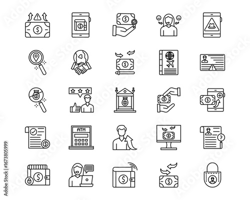 Online Money Services Line Vector Icons